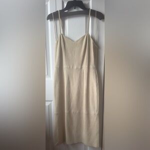 New Alice + Olivia 100% Lamb Leather Cream Spaghetti Strap Midi Dress Size 8